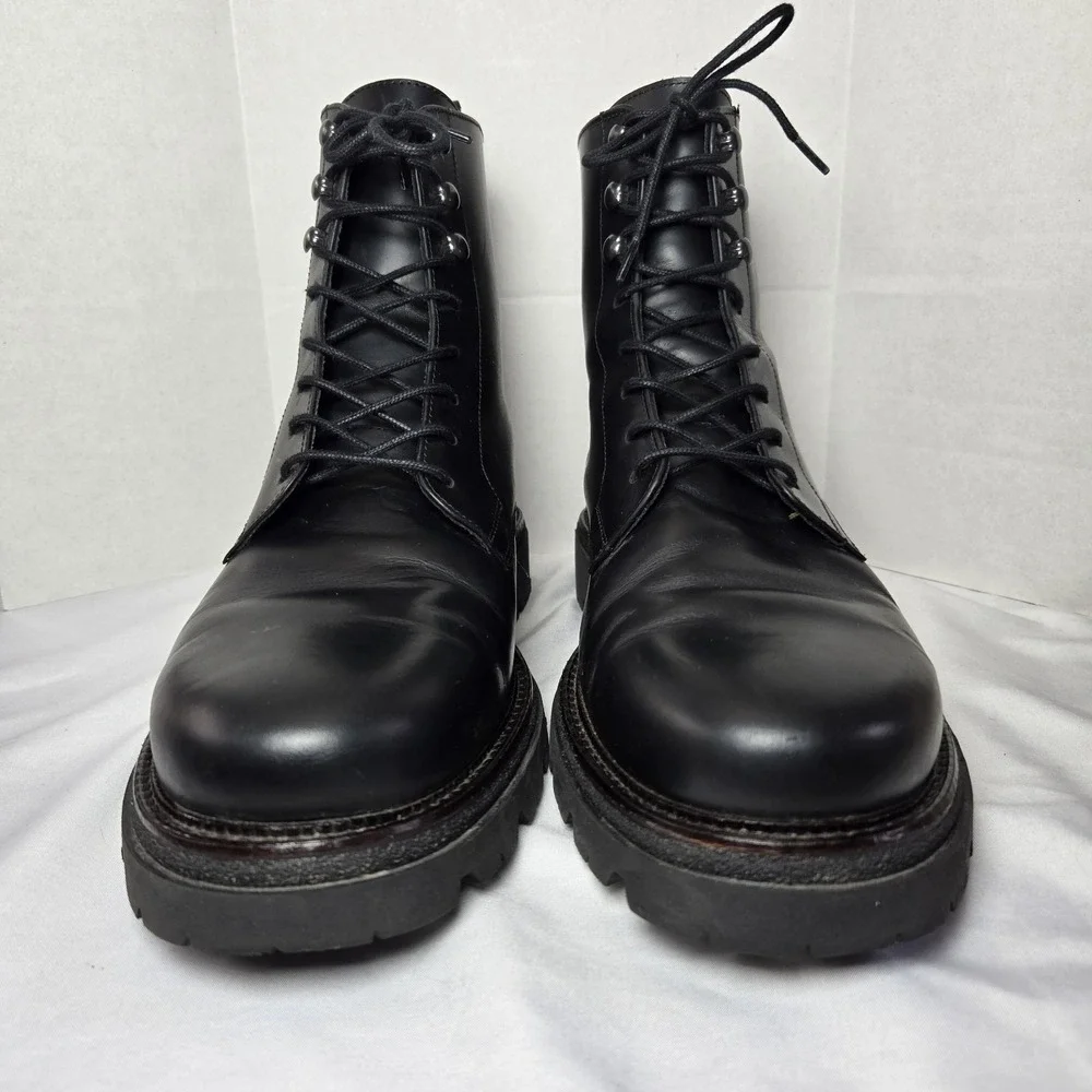 Bruno Magli Malibu Black Leather Boots Mens 10.5 Combat Quiet Luxury Lug Sole